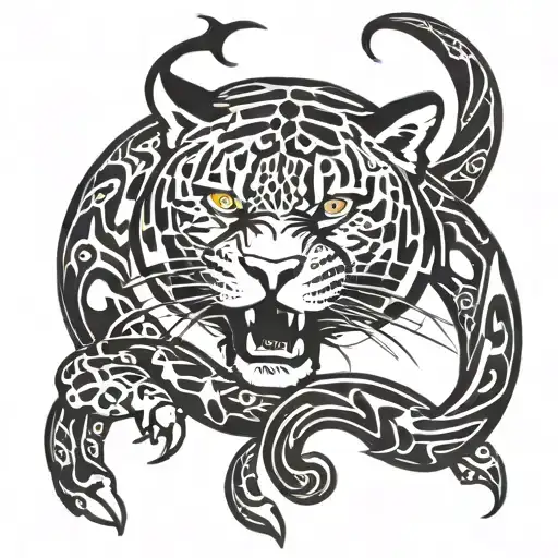 A Jaguar Fighting A Snake Wrapped