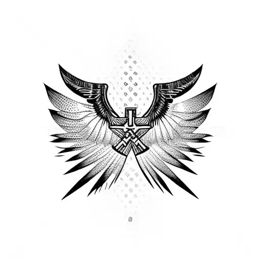 Hawk With Outstretched Wings And A Christian Cross