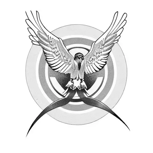 Hawk With Outstretched Wings And A Cross