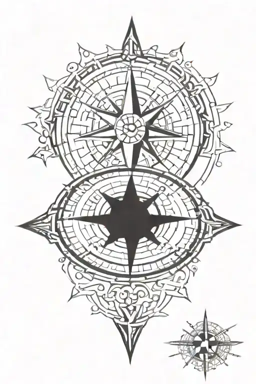 Small Thin Line Compass Tattoo Design