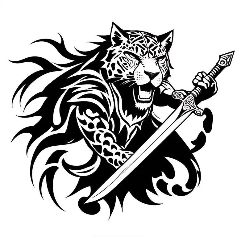 Aztex Jaguar Warrior Wielding A Sword