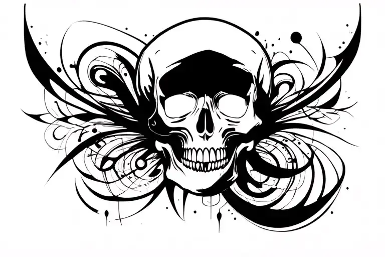 Skull With Abstract Lines And Tribals Around Im Goth Punk Style