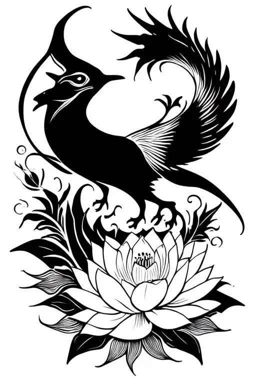 Manta Ray And Phenix And Lotus Flower