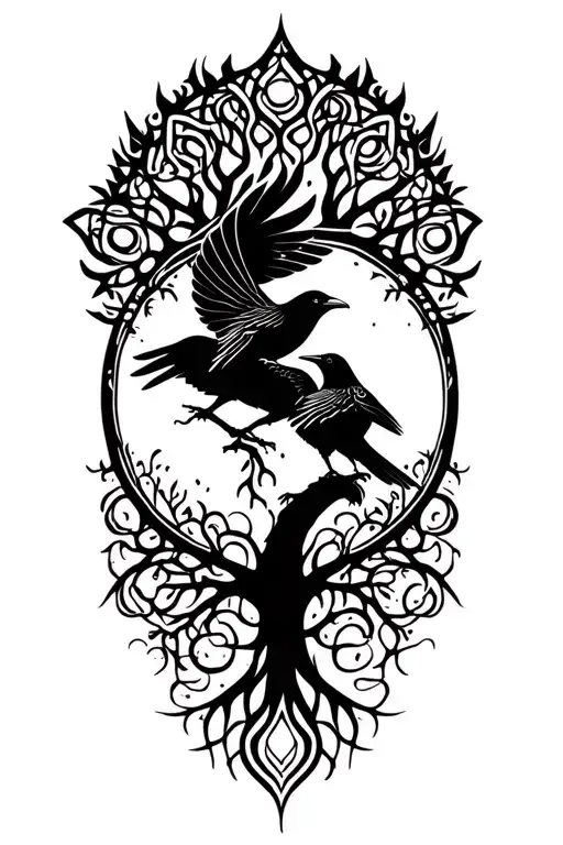Tree Of Life And Odin's Ravens In Celtic Style
