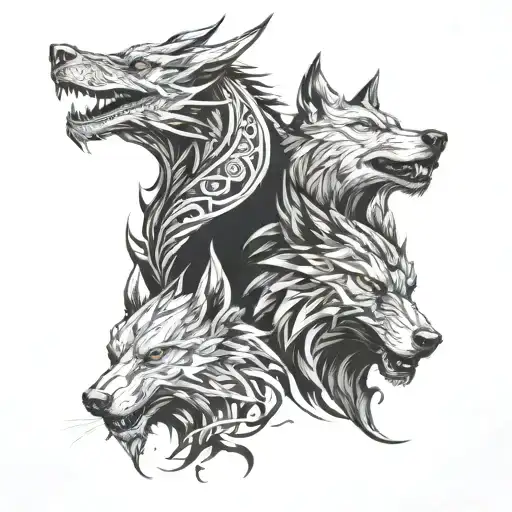 Dragon And A Wolf Face