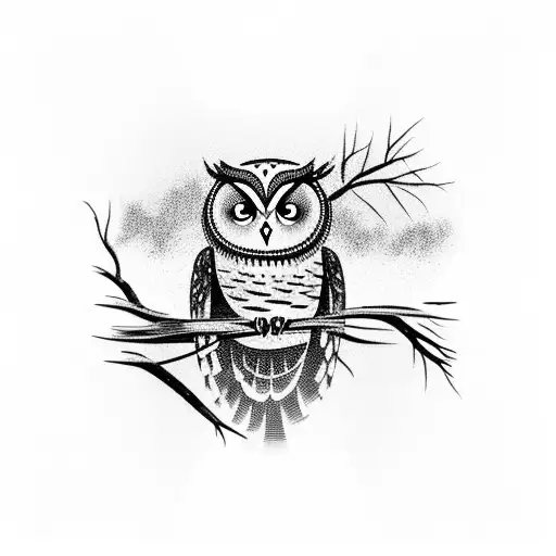 A Serene Owl Perched On A Tree Branch With A Breathtaking Mountain View In The Background