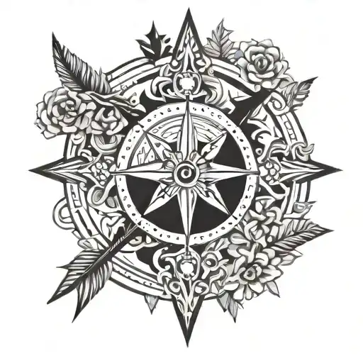 Classic Floral Compass With An Arrow Piercing It