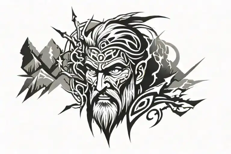 Zeus' Face And Mountain And Lightning