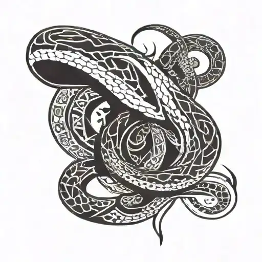 A Snake Coiled With Its Head Pointed To The Left Side