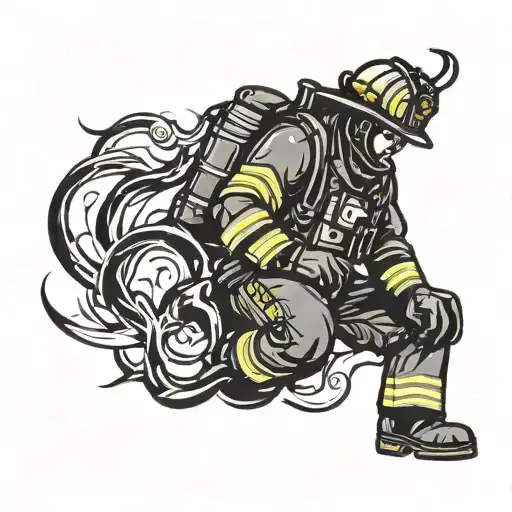 Firefighter Emerges From Fire