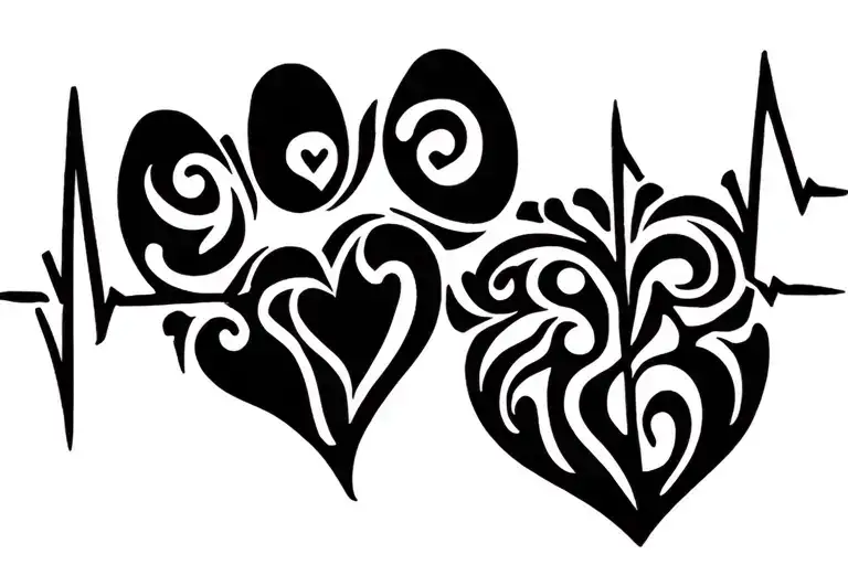 Pawprint With Heart Beat Plus Medical Symbol Intertwined