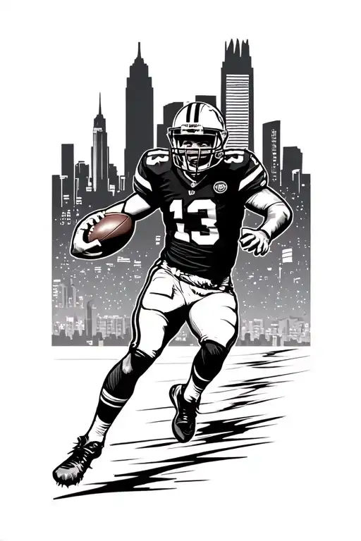 Design A Tattoo Of A Football Player Scoring A Touchdown In Front Of The Philadelphia Skyline