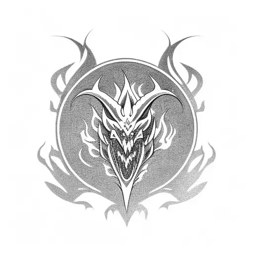 Tribal Flames With Dragon In Background