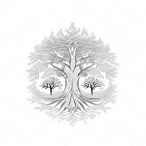 A Tree Of Life With Intricate Symbols Representing Different Aspects Of Nature