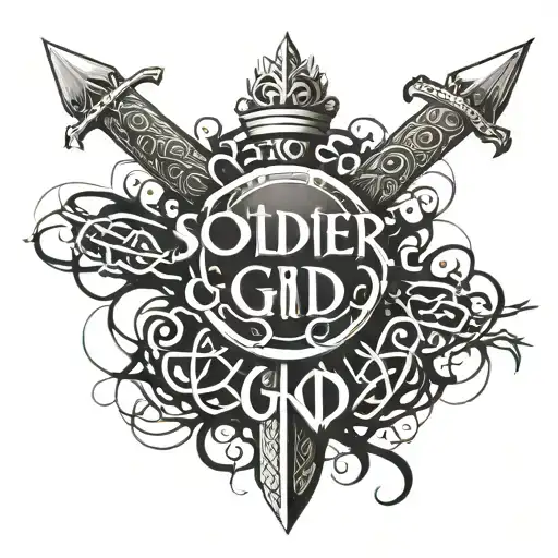 Script That Says Soldier Of God In Hebrew Engraved On A Sword That Is Wrapped In The Crown Of Thorns