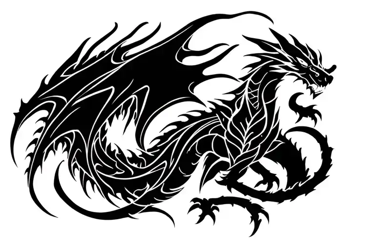 Dragon In Middle With Medival Dark Forest Surrounding