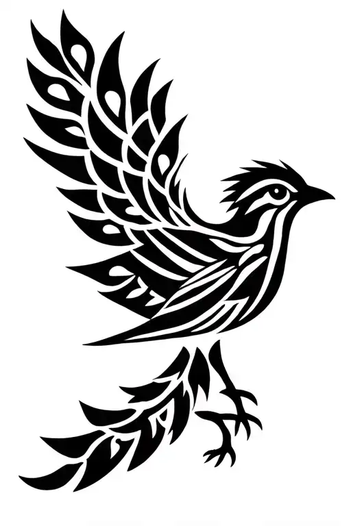 Bird With A Long Tail In The Style Of Northern Eskimo Drawings