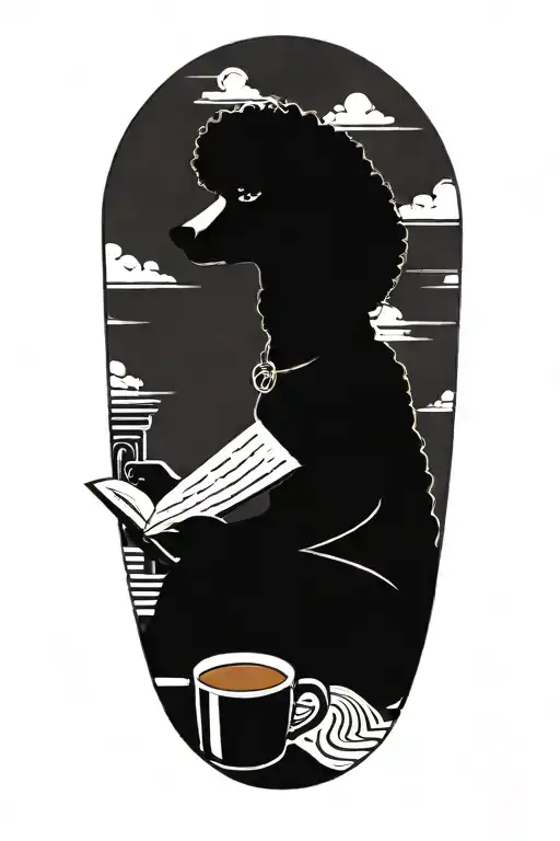A Poodle Reading A Book With A Cup Of Coffee On The Beach