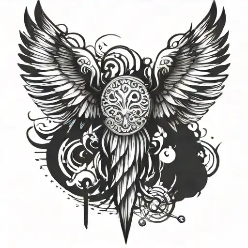 Tattoo Upper Arm Black Ground - Slay Trend - Angel Wing - Black White - Chain