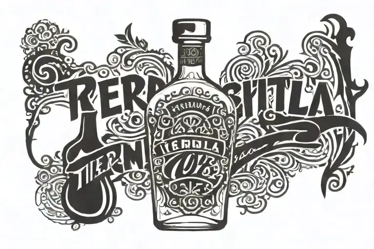 Tequila Bottle Surrounded By Word Terrysita Tequila Garcia