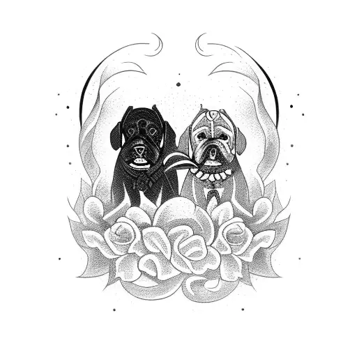 Two Black Dogs Facing Each Other Growling