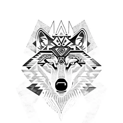 Wolf Running With Aztec Influence