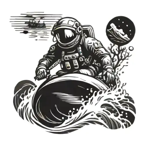 Astronaut Riding A River Raft With Camps In The Background