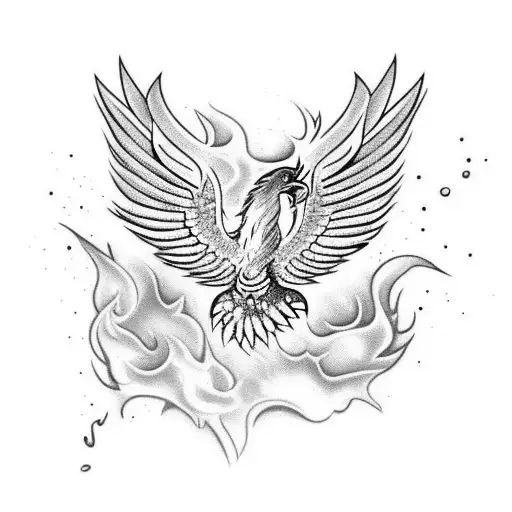 A One Wing Broken Phoenix Diving Up From Flames