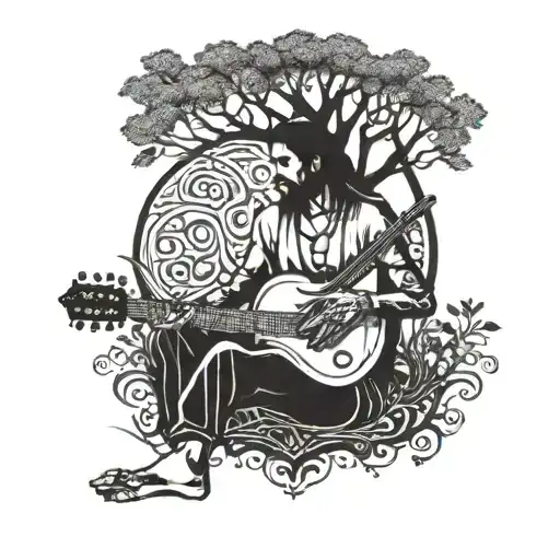 Full-size Ashik Playing The Baglama Instrument Under A Tall Tree