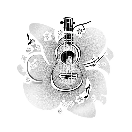 Ukulele With Flowers And Music Notes