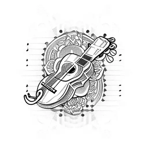 Ukulele With Flowers And Music Notes