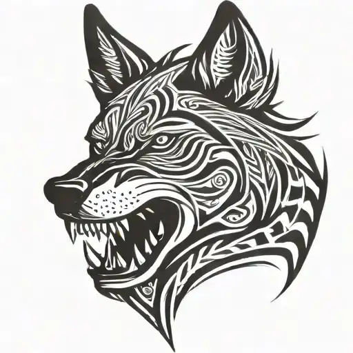 Nordic Style Agressive Wolf Head Profile And Big Teeth
