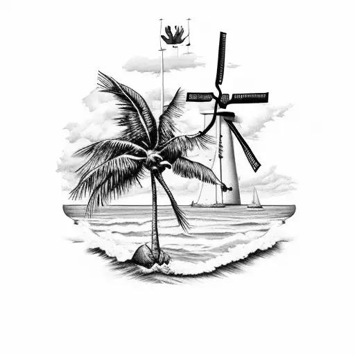 Hawaii With Palm Tree And Dutch Windmill And Canada Flag And Initials Rn2t