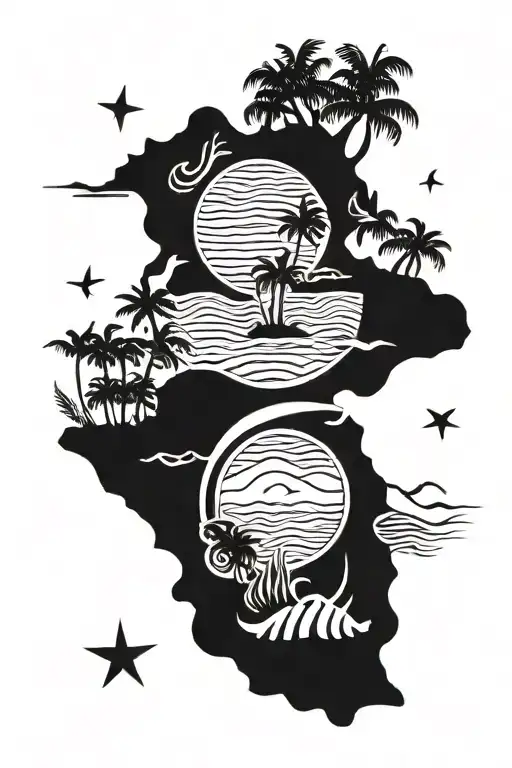 Beach Ocean Island Outline