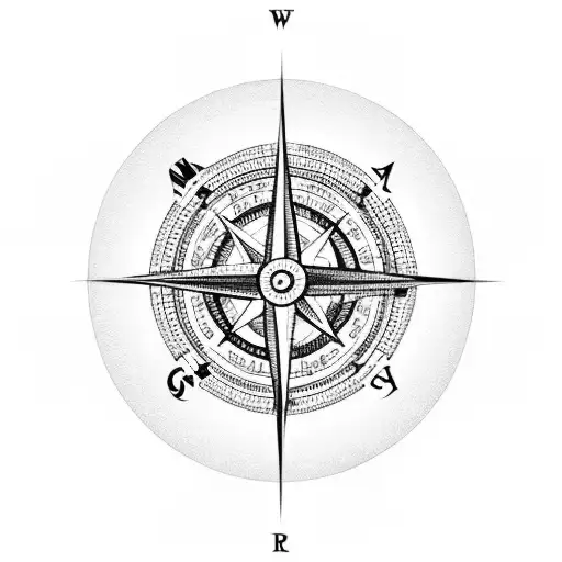 Compass With Boat In Sea