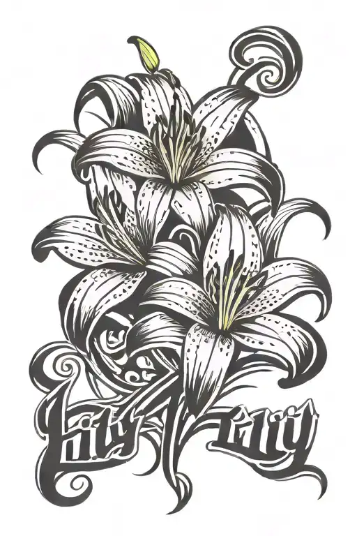 Lily Flowers With The Word Lily Handwritten