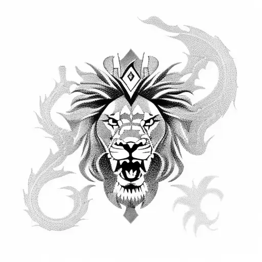 Heraldic Lion And Dragon Facing Eachother