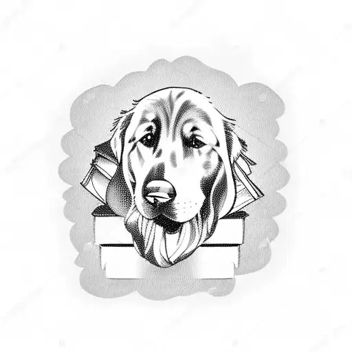 Golden Retriever Dog Sitting On Books Professionally