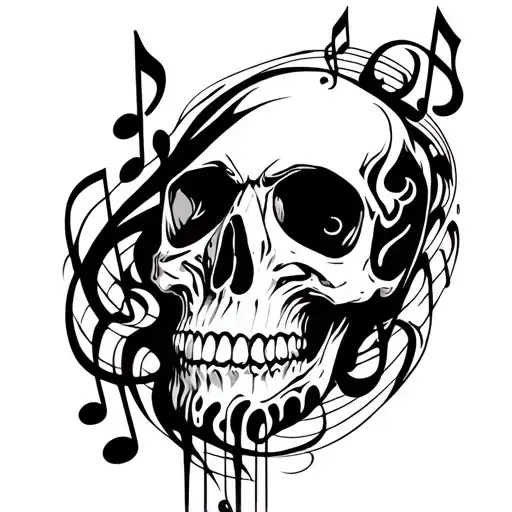 Skull Surrounded My Music Notes Swirling