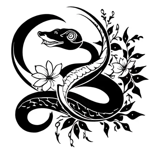 Snake With Flowers And Moon