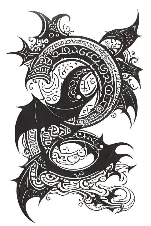 Futuristic Crescent Moon With Mini Bats Surrounding It