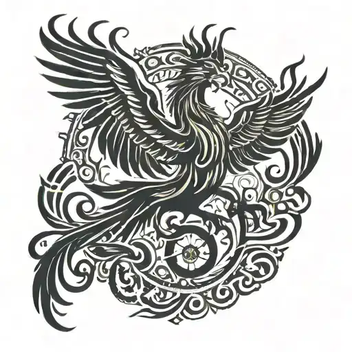 Fire Phoenix With A Fireman Holding Axe