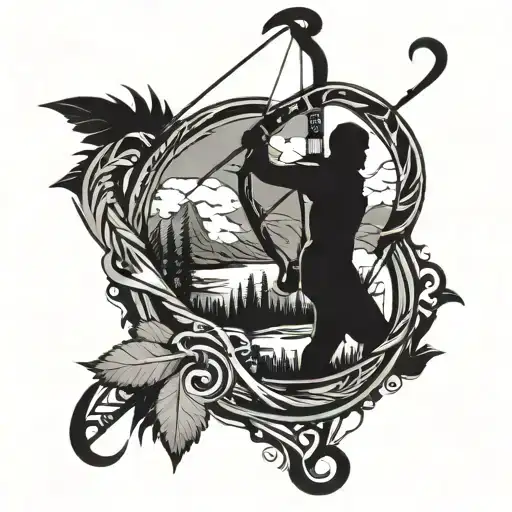 Compound Bow With Arrow In Wilderness Scene