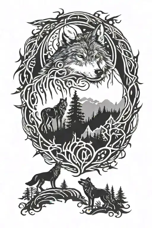 Wolf Moon And Woods Surrounded