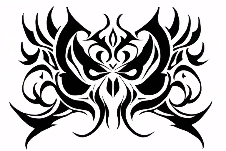 Gothic Tribal Tattoo On Lower Abdomen Angled Towards Groin