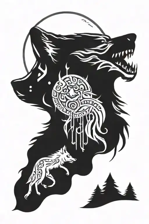 Wolf Moon And Woods Surrounded