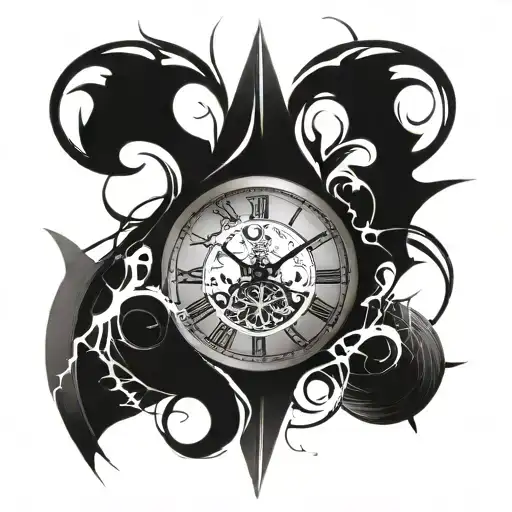 Clock With Cracks And Hourglass