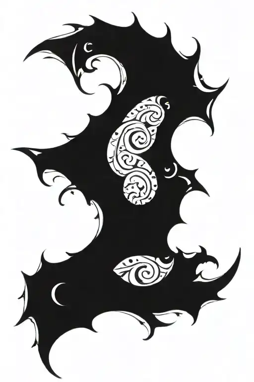 Crescent Moon Surrounded By Bat Wings