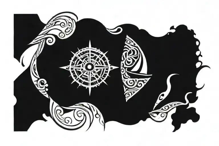 Boat In Ocean And Pices Zodiac Sign Intertwined