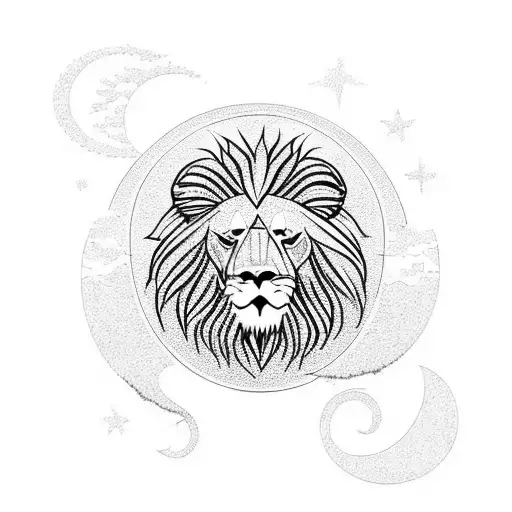 Lion With A Moon In The Background And Waves Below